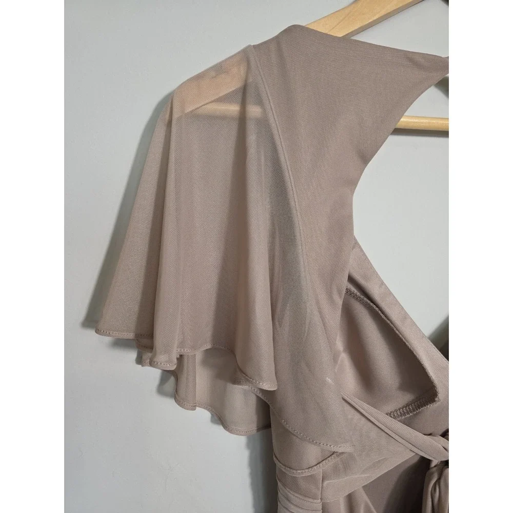 Azazie Indie Taupe Maxi Dress A6 Bridesmaid Formal Flutter Sleeve - Picture 6 of 14